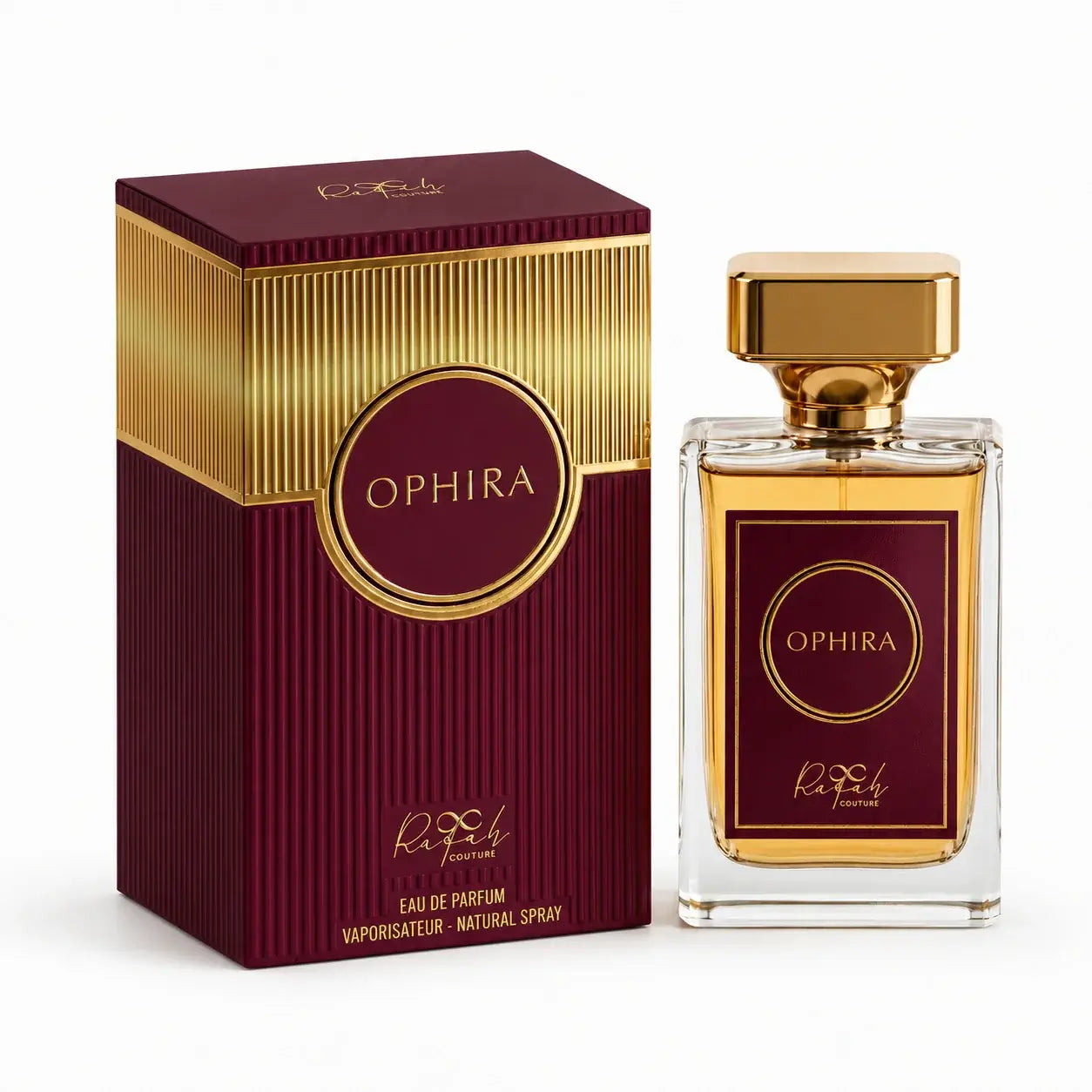 Ophira Eau de Parfum bottle with gold accents