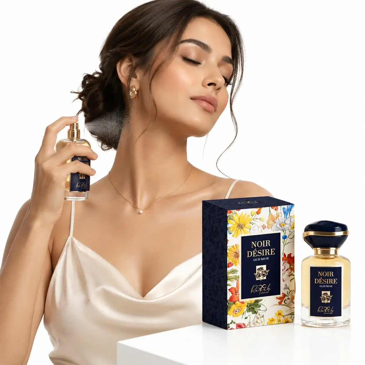 Noir Désire Eau de Parfum bottle with dark, elegant packaging.